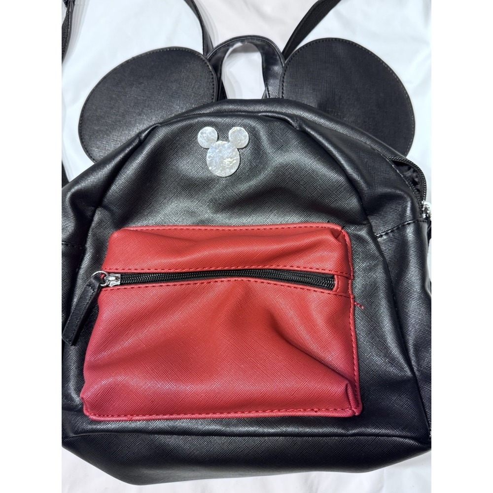 Disney Mickey Mouse Backpack Bag Ears Mini Black Red Zip Disneyland Logo - Picture 1 of 9